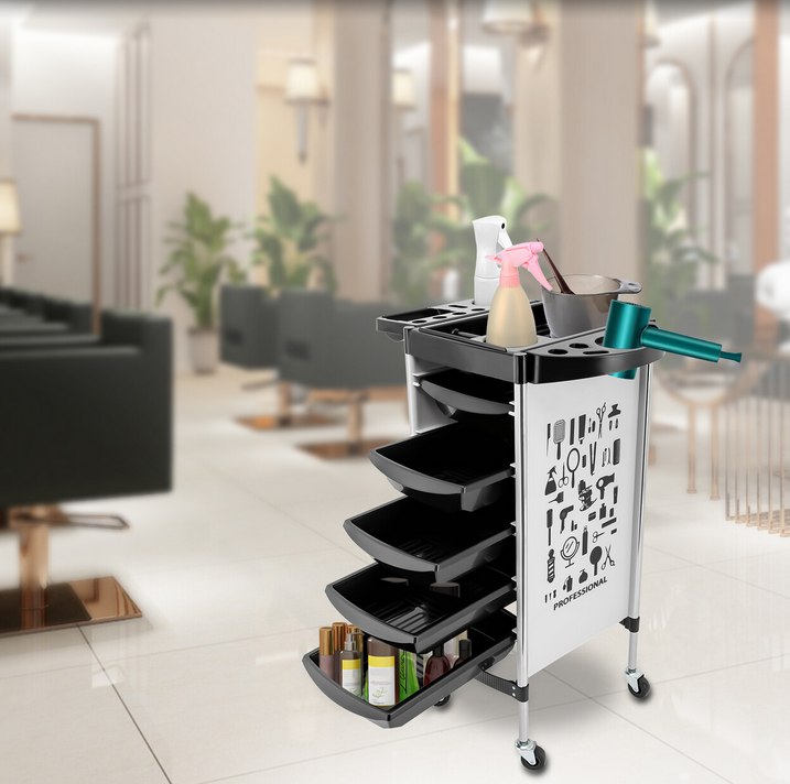 Friseurwagen Bedienungswagen Salonhilfe mit 5 Schubladen Cart Rollwagen Organizer Wagen