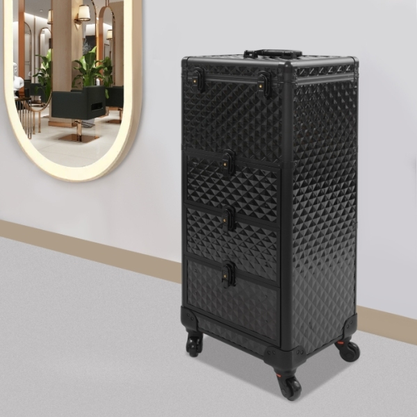 Aufbewahrungsbox für Maskenbildner mit Schublade, Make-up-Rollerbox - Black Water Cube