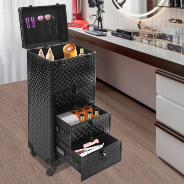 Aufbewahrungsbox für Maskenbildner mit Schublade, Make-up-Rollerbox - Black Water Cube