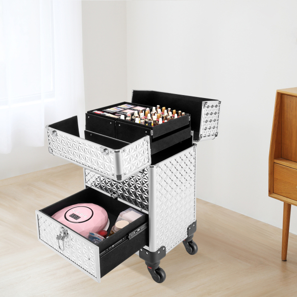 Nagelkoffer mit Rollen, Maniküre-Aufbewahrungskoffer, Nagellack-Organizer, professioneller Make-up-Trolley