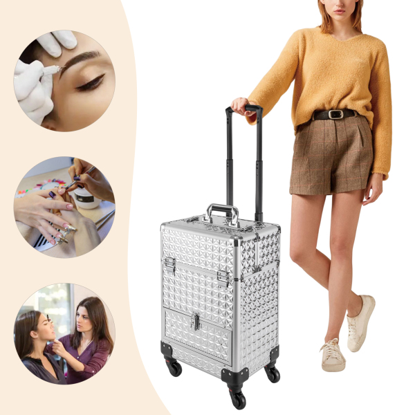 Nagelkoffer mit Rollen, Maniküre-Aufbewahrungskoffer, Nagellack-Organizer, professioneller Make-up-Trolley