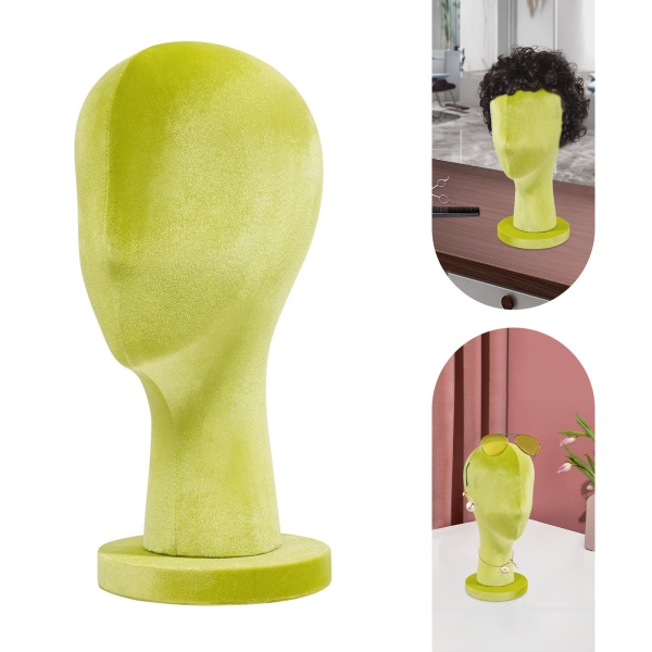Schaufensterpuppenkopf mit runder Basis aus Samt, kurze Ausführung – fluoreszierendes Grün, weiblicher Schaufensterpuppenkopf, Schaufensterpuppenkopf, zur Präsentation von Perücken und Hüten Schaufensterpuppenkopf mit runder Basis aus Samt, kurze Ausführung – fluoreszierendes Grün, weiblicher Schaufensterpuppenkopf, Schaufensterpuppenkopf, zur Präsentation von Perücken und Hüten