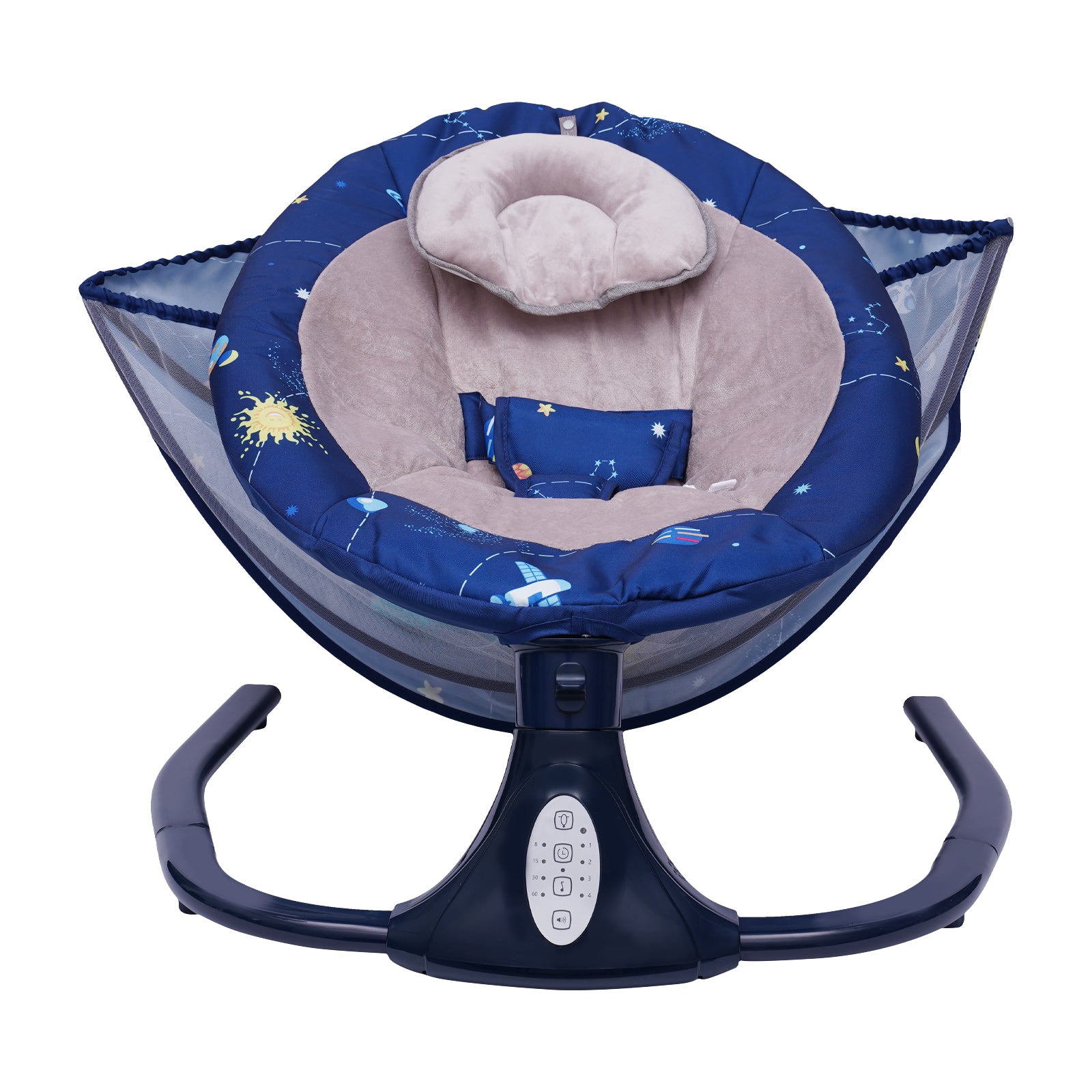 Babywippe Elektrische Schaukel Ferngesteuerter mit 4 Schaukelhöhen Timing Funktion Musik Abnehmbares Moskitonetz