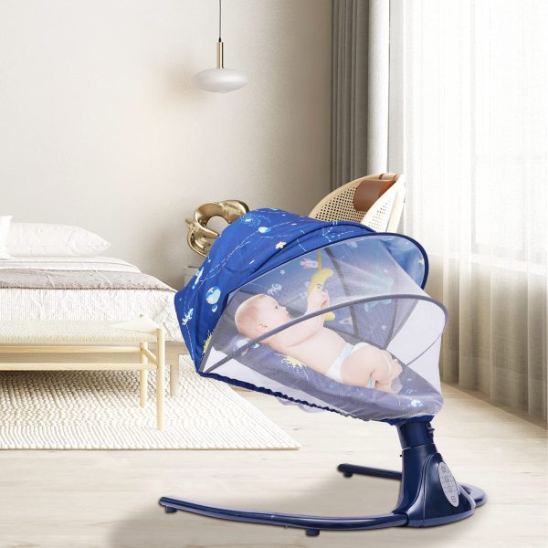 Babywippe Elektrische Schaukel Ferngesteuerter mit 4 Schaukelhöhen Timing Funktion Musik Abnehmbares Moskitonetz