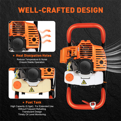 52CC Professionelle Benzin-Erdungsschnecke 2-Takt-Bohrkronenbohrer mit 3 Bits