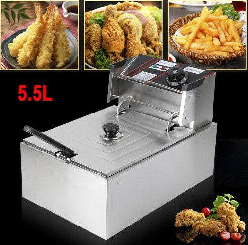 5.5L Elektrische Friteuse Fritteuse Fritöse Thermostaten Deep Fry Edelstahl Fritöse Fryer mit Kunststoffgriffen 2500W Single Fritteuse
