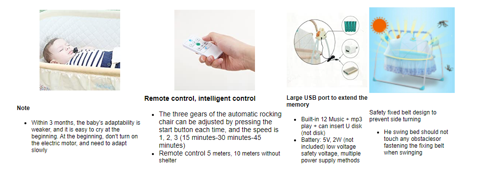 Babywippe Elektrisch Babyschaukel Mit Matte  3 Schaukelgeschwindigkeiten Baby-Wiege (Blau)