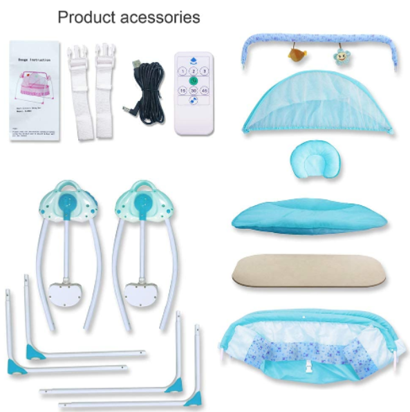 Babywippe Elektrisch Babyschaukel Mit Matte  3 Schaukelgeschwindigkeiten Baby-Wiege (Blau)