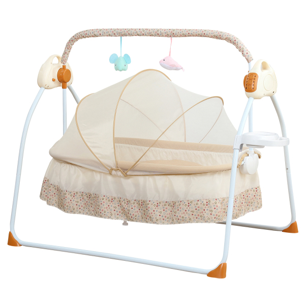 Elektrische Babywippe mit Fernbedienung+Moskitonetz+Musik+3-Gang-Swing