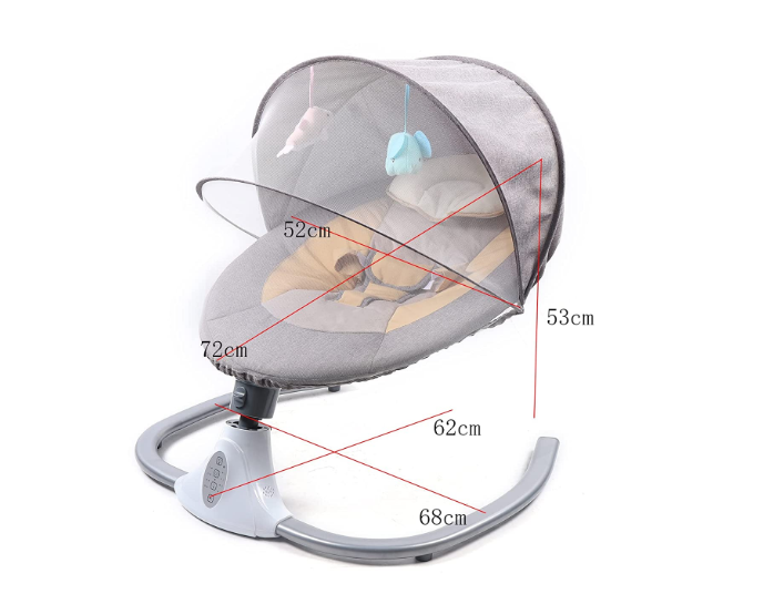 Babywippen Schaukeln Tragbare Babyschaukel 4 Geschwindigkeiten 12 Melodien mit Spielzeuge, Moskitonetz (Grau)