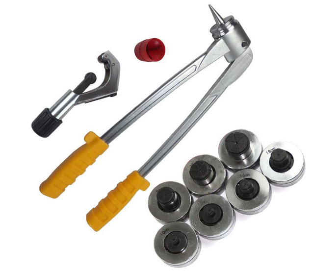 Rohrexpander Aufweitzange Rohraufweiter Satz mit Rohrabschneider inkl. 7 Aufweitköpfe 10-28mm