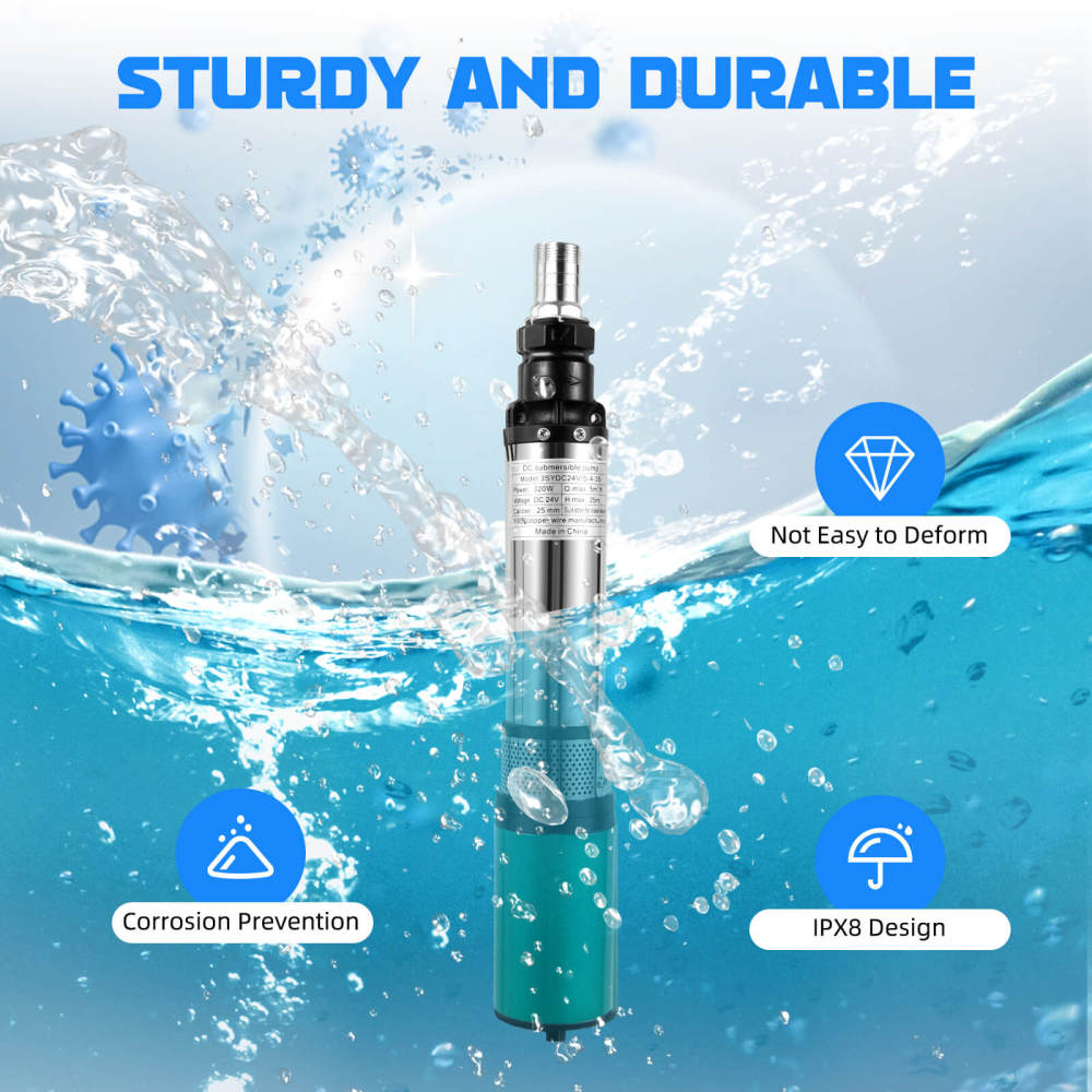 24V 320W Edelstahl Solar Tauchpumpe Tiefbrunnenpumpe 5m³/h 25 m/ 82 ft