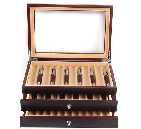 Geschenk 3 Layer 34 Slot Stifte Sammelbox Stifthalterbox mit 3 Ebene Vitrine Federhalter Display Organizer Box