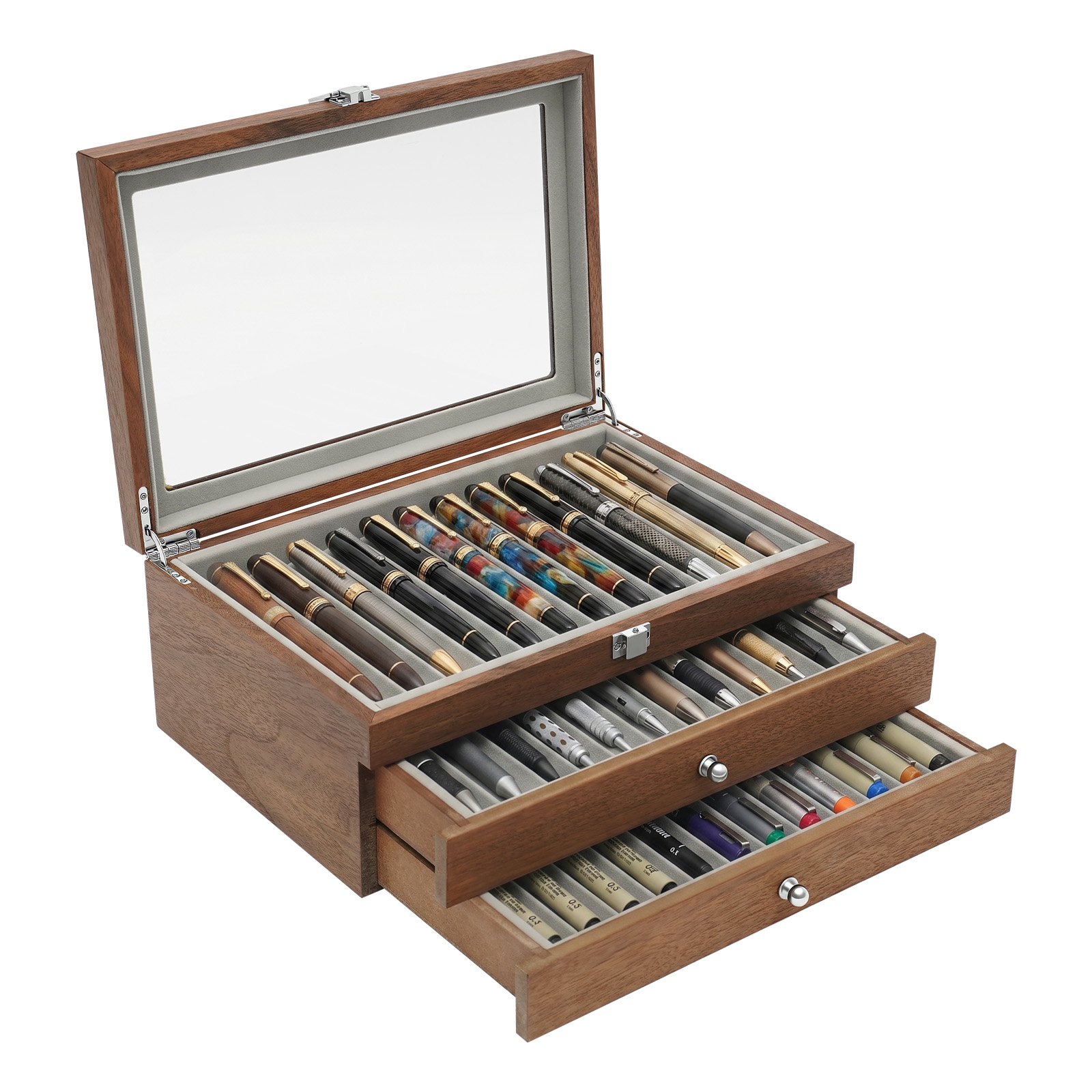 34 Slots Holzstift Stiftebox Füllfederhalter Schubladenbox