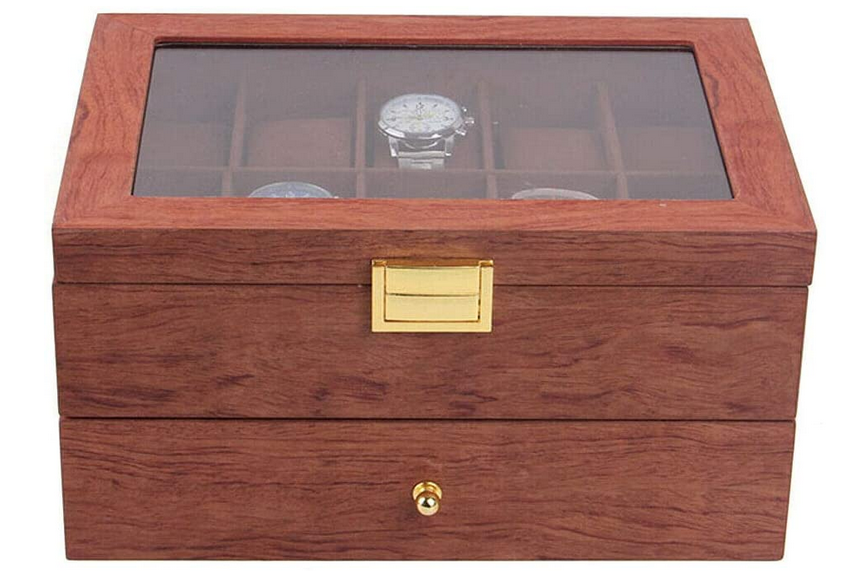 Elegant Uhrenbox Uhren Organizer aus Holz Doppelschicht Uhrenkoffer für 20 Uhrenr