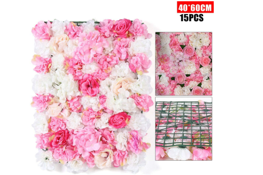 15 Stücke DIY Blume wandplatte künstliche Rose Hochzeit Dekoration Fotografie Hintergrund 40*60cm (dunkelrosa)