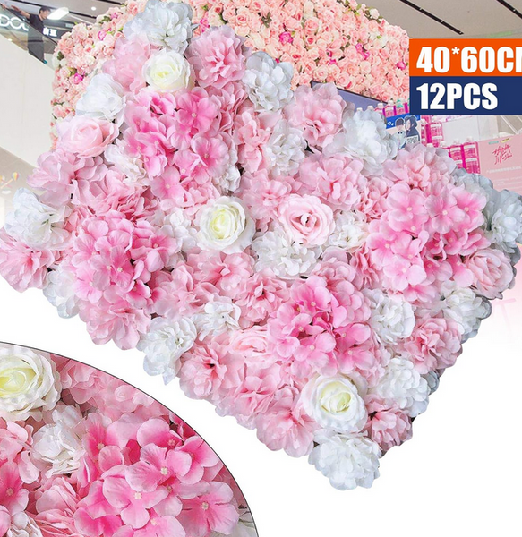 12x 40 * 60cm Künstliche Blumenwand Rosenwand DIY Hochzeit Hintergrund (Weiße Dahlie)