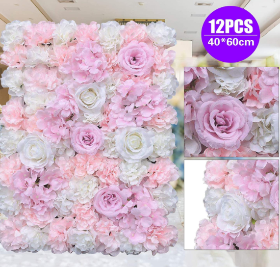 6X 40 * 60cm Künstliche Blumenwand Rosenwand DIY Hochzeit Straße Hintergrund (Weiße Dahlie)