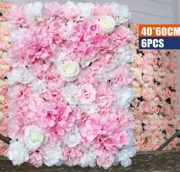 6X 40 * 60cm Künstliche Blumenwand Rosenwand DIY Hochzeit Straße Hintergrund (Weiße Dahlie)