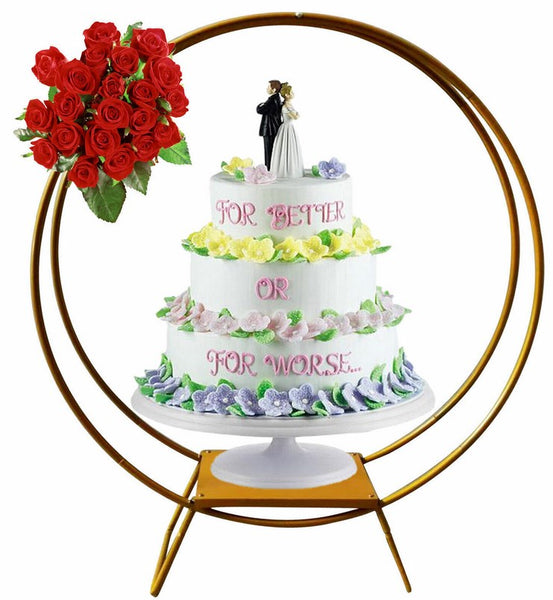 CNCEST Hochzeit Kuchenständer Doppelstangen Bogengestell Tortenständer Hochzeitsbogen Ø 80 cm Dekoration Gold