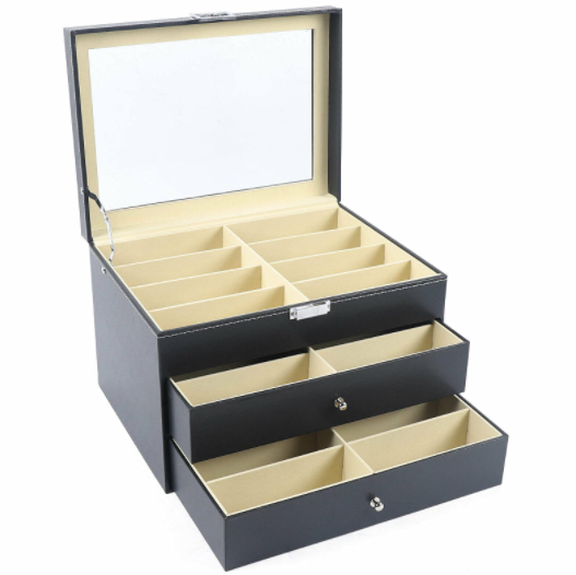 3 Schichten 24 Slots Brillen Aufbewahrungsbox PU Leather