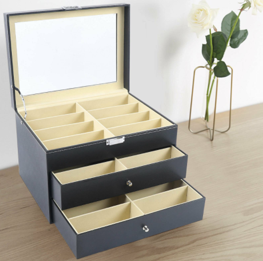 3 Schichten 24 Slots Brillen Aufbewahrungsbox PU Leather