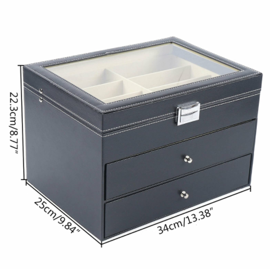 3 Schichten 24 Slots Brillen Aufbewahrungsbox PU Leather