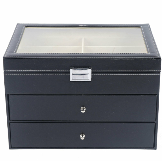 3 Schichten 24 Slots Brillen Aufbewahrungsbox PU Leather