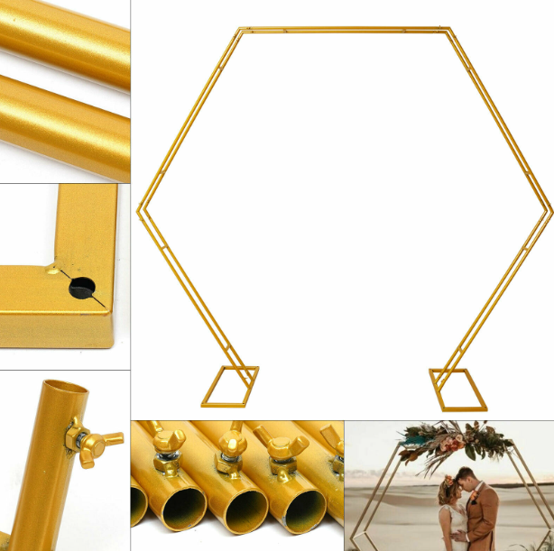 Hexagon Hochzeitsbogen Metall Gold Hexagon Trauboge Produktbild-Vorschau 2