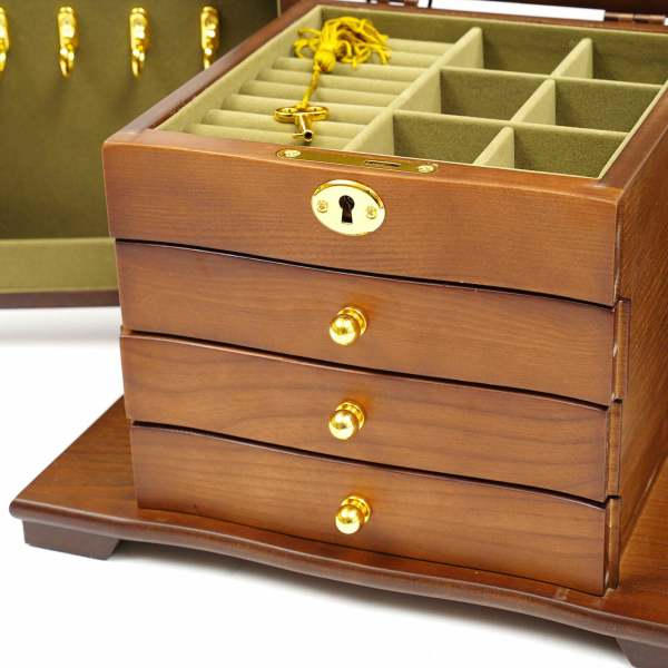 Schmuckkästchen 4 Ebenen Schmuckkasten Holz Schmuckschatulle Organizer Vintage Schmuckaufbewahrung 3 Schubladen Schmuckkoffer Mit Spiegel
