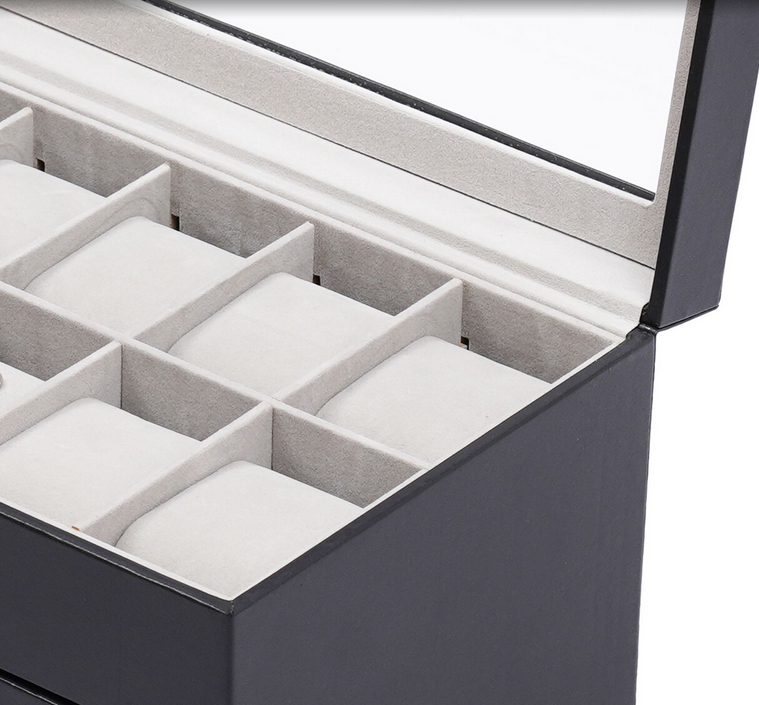 3 Schicht 12 Slots Männer Frauen Uhrenbox Uhrenschatulle Pu-Leder Schmuckschrank Schwarz