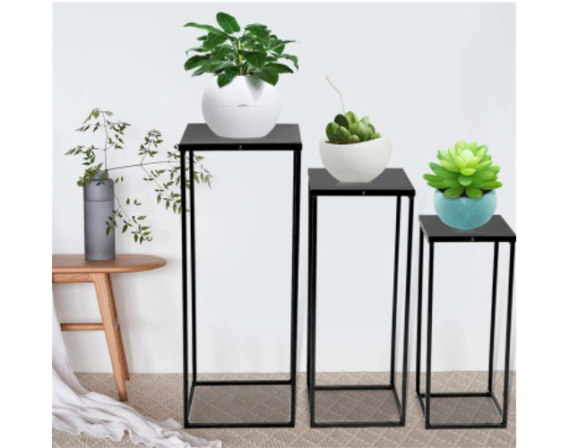 3PCS Quadrat Pflanzenständer Abnehmbarer Metallständer Blumentopf Bonsai Balkon Regal Schwarz