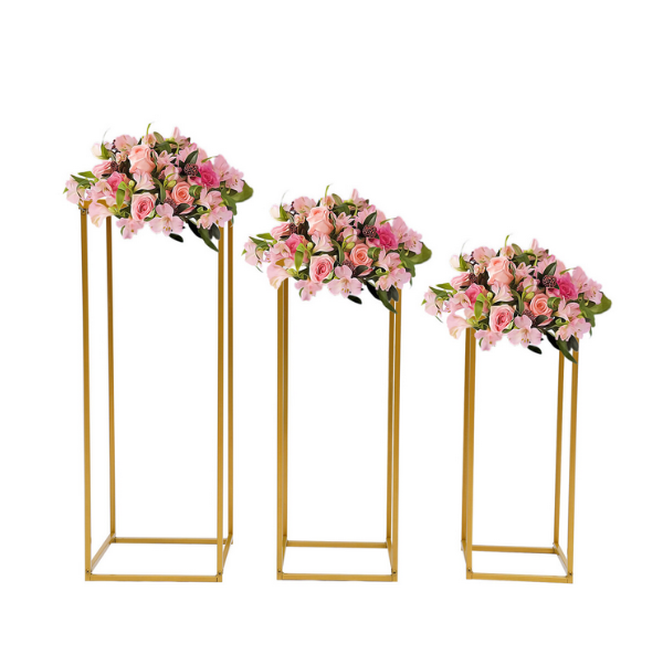 Metall Blumenständer 3 Stück Metallständer Hochzeitsdekoration Metall Tafelaufsatz Hochzeit Versorgung Pflanzenständer Blumenhalter Wohnzimmer und Terrasse (Gold)