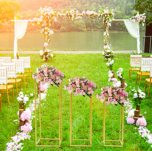 Metall Blumenständer 3 Stück Metallständer Hochzeitsdekoration Metall Tafelaufsatz Hochzeit Versorgung Pflanzenständer Blumenhalter Wohnzimmer und Terrasse (Gold)