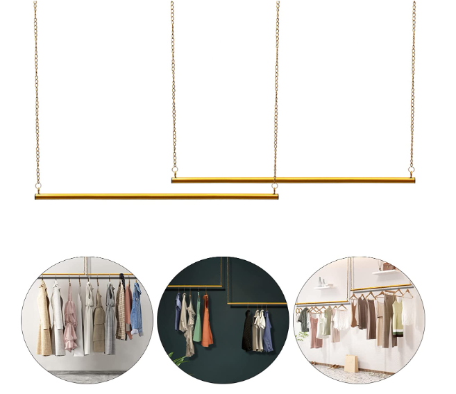 2St Kleiderstange Gold Metall Kleiderständer Hängend Kleidung Kette Gestell Kleidungsstück Ausstellungsstand
