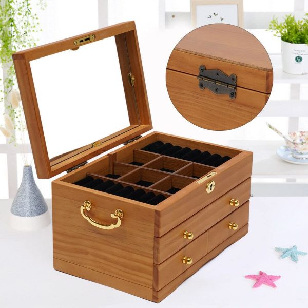 CNCEST Schmuckkästchen aus Holz 3 Schichten Multifunktions Schmuck