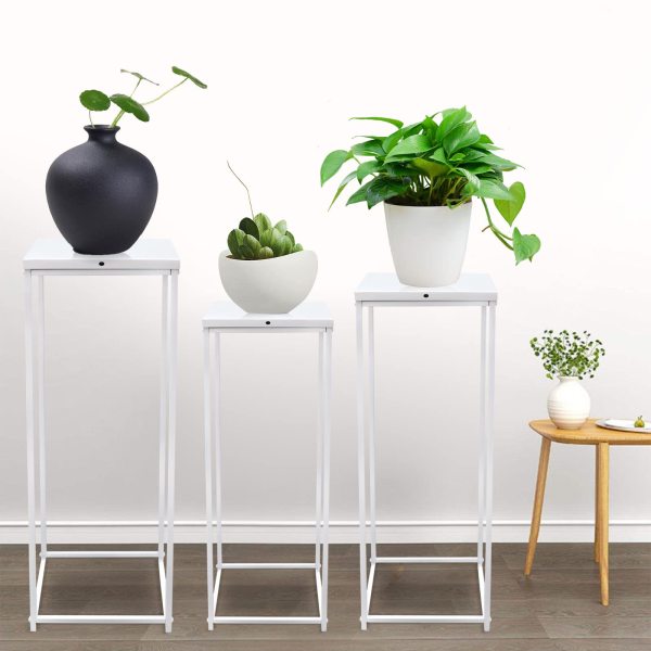 3PC Blumenständer Metallständer für Zimmerpflanzen Pflanzensäule Viereckig Dekosäul Weiß