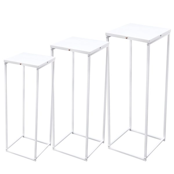 3PC Blumenständer Metallständer für Zimmerpflanzen Pflanzensäule Viereckig Dekosäul Weiß