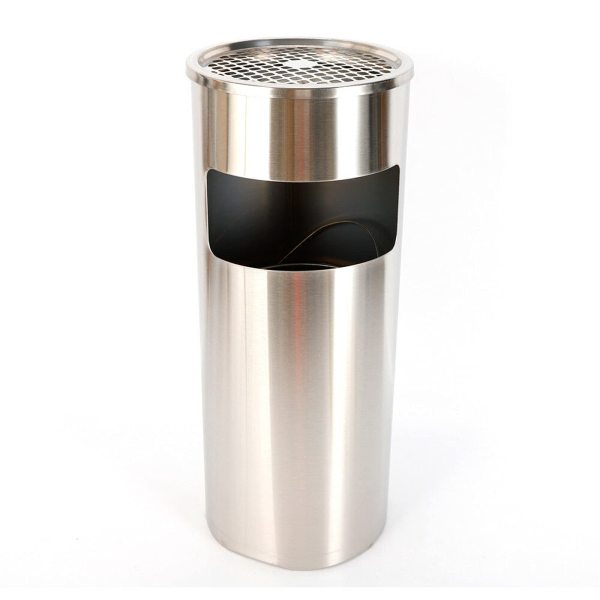 30L 62cm (Silber/Schwarz) Standaschenbecher mit Mülleimer Standascher Edelstahl inkl  Oberer Aschenbecher