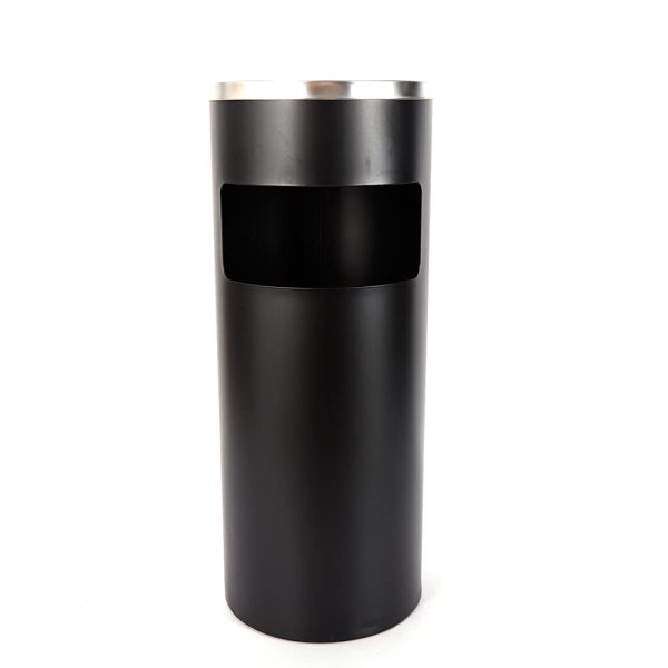 30L 62cm (Silber/Schwarz) Standaschenbecher mit Mülleimer Standascher Edelstahl inkl  Oberer Aschenbecher