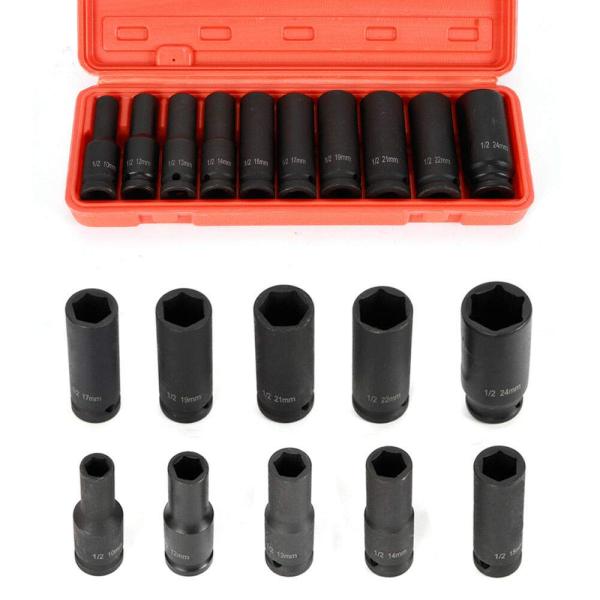 10 tlg Steckschlüssel Schlagschrauber Nuss Satz Kraft Nüsse Kraftnuss Set 1/2