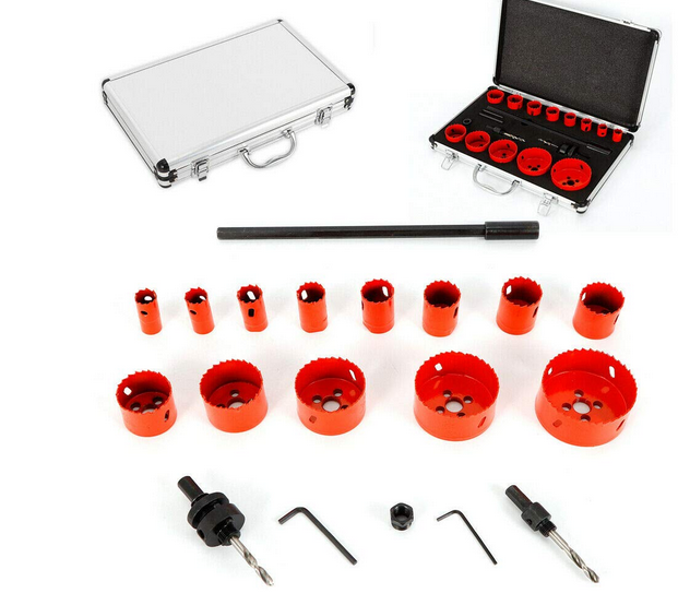17-tlg 19-76mm HSS Lochsäge Set Metall Dosenbohrer Bohrkronen Satz Lochkreissäge mit Koffer
