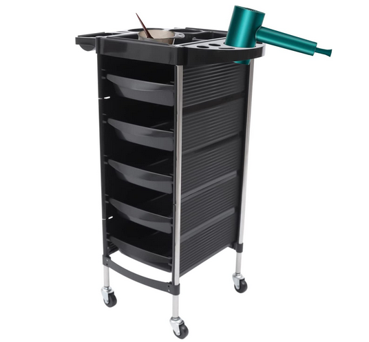 CNCEST Edelstahl Friseurwagen Friseur Arbeitswagen Bedienungswagen, Max Tragfähigkeit 8kg, Schwarz, Rechteckig