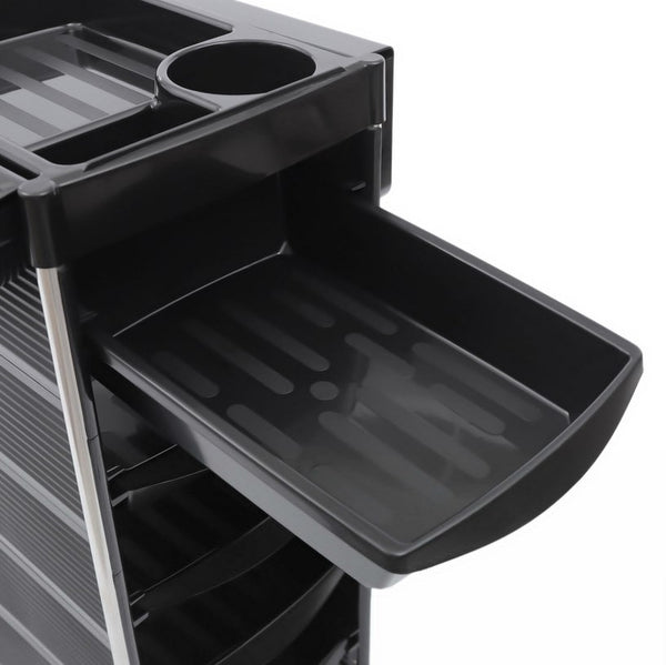 CNCEST Edelstahl Friseurwagen Friseur Arbeitswagen Bedienungswagen, Max Tragfähigkeit 8kg, Schwarz, Rechteckig