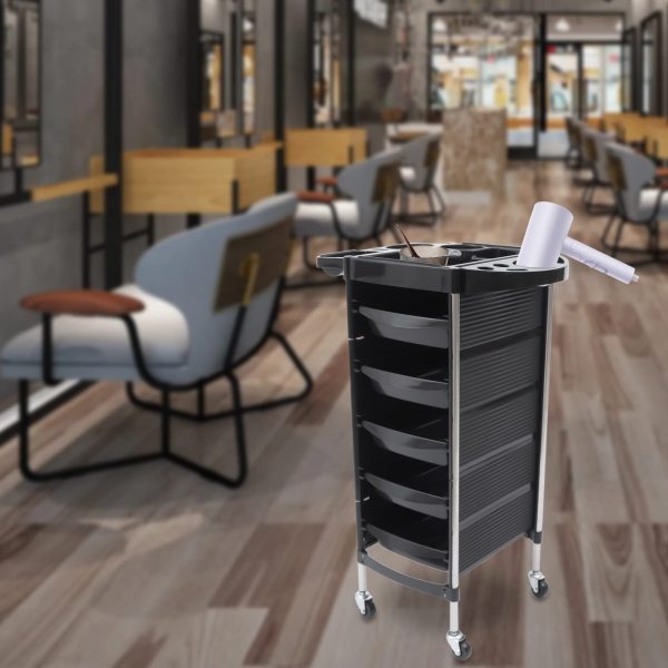 CNCEST Edelstahl Friseurwagen Friseur Arbeitswagen Bedienungswagen, Max Tragfähigkeit 8kg, Schwarz, Rechteckig