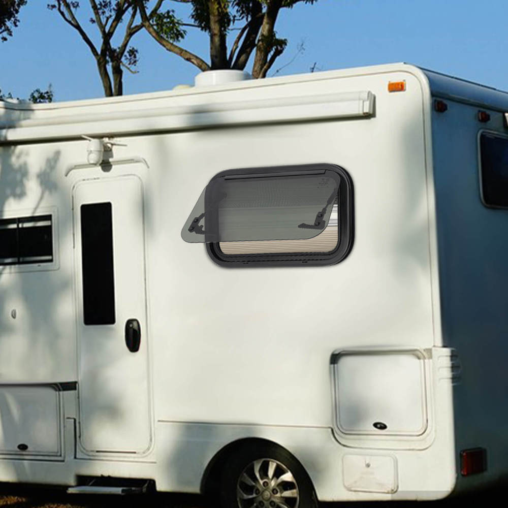 500 x 300 mm großes RV-Ausschiebefenster mit abgerundeten Ecken, RV-Fenster rechtwinkliges Schiebefenster, Fliegengitter und Sonnenschutz–Aluminiumlegierung