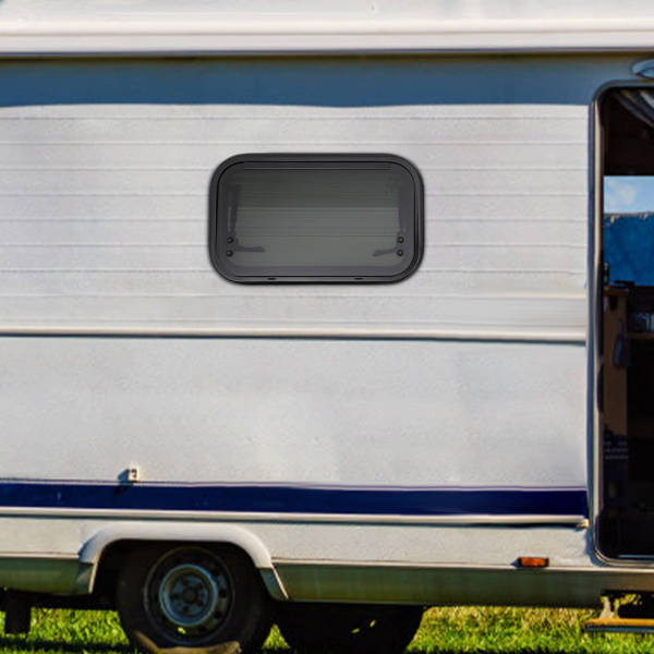 500 x 300 mm großes RV-Ausschiebefenster mit abgerundeten Ecken, RV-Fenster rechtwinkliges Schiebefenster, Fliegengitter und Sonnenschutz–Aluminiumlegierung