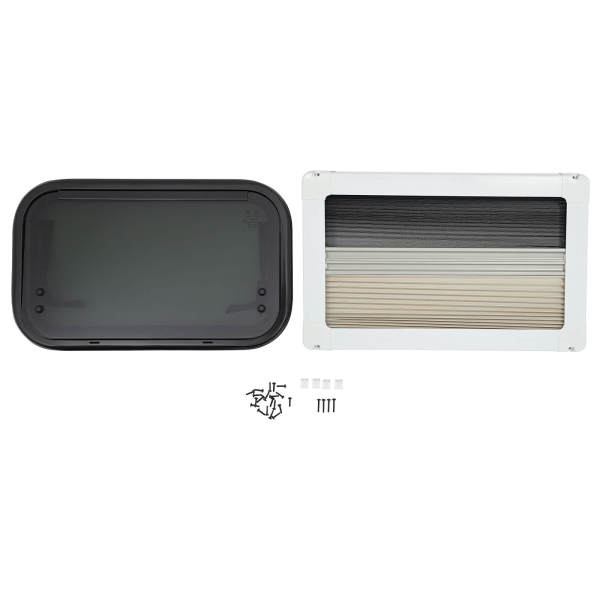 500 x 300 mm großes RV-Ausschiebefenster mit abgerundeten Ecken, RV-Fenster rechtwinkliges Schiebefenster, Fliegengitter und Sonnenschutz–Aluminiumlegierung