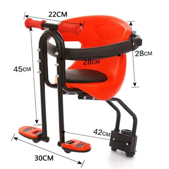 Material: Kunststoff + Stahl + PP Modell: Mit Pedal Gewichtskapazität: 30 kg Mit Pedal: Größe: 40 * 30 * 46 cm / 15,7 * 11,8 * 18,1 Zoll Gewicht: 1630 g Fahrrad Sicherheits-Kindersitz Abnehmbar Fahrrad Kindersitz Vorne mit Pedal und Griff bis 30kg