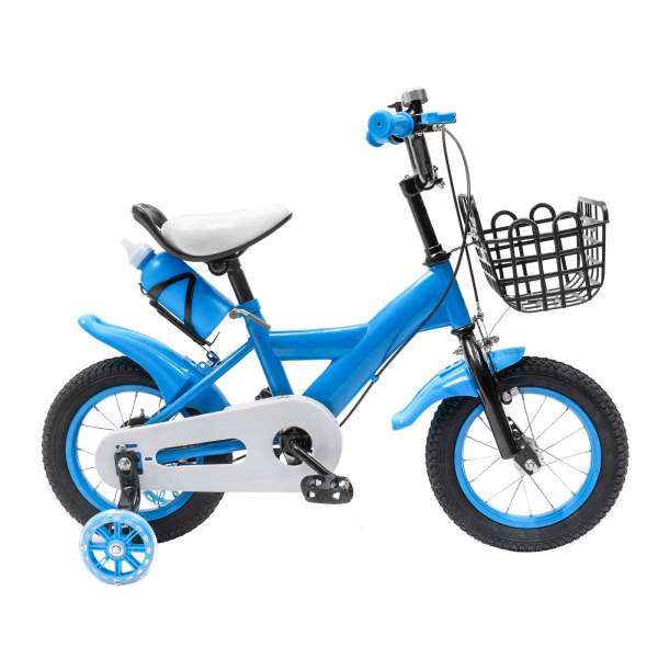 12" Fahrrad Kinderfahrrad mit Korb Stützräder Safety Anfänger Kinder Fahrrad blau
